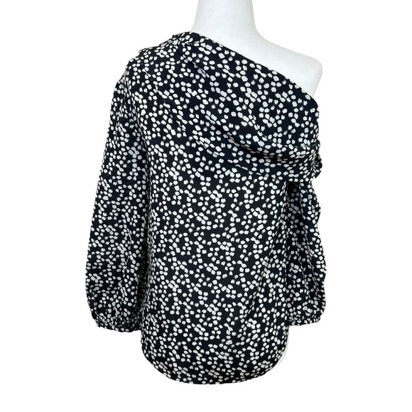 SALONI - NWT Women’s ‘Ness’ Silk Off-Shoulder Top in Mono Knots, Black Size 0 US - Picture 5 of 15
